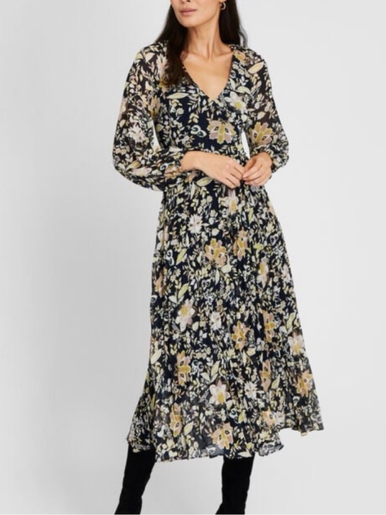 Club Monaco Dresses & Skirts - Club Monaco Navy Floral Midi Dress with Yellow and Cream Accents